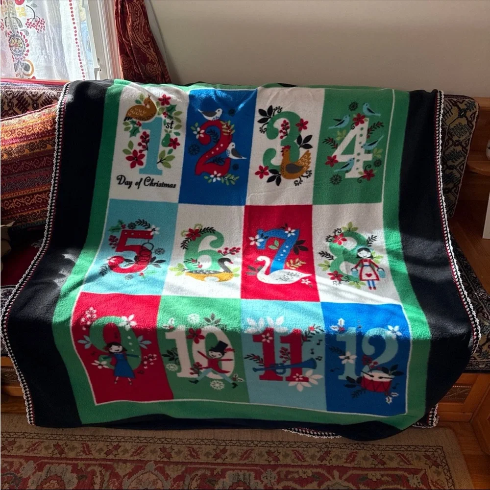 Multicolor blanket with crochet Christmas Days pattern on the edges 60In X 48In